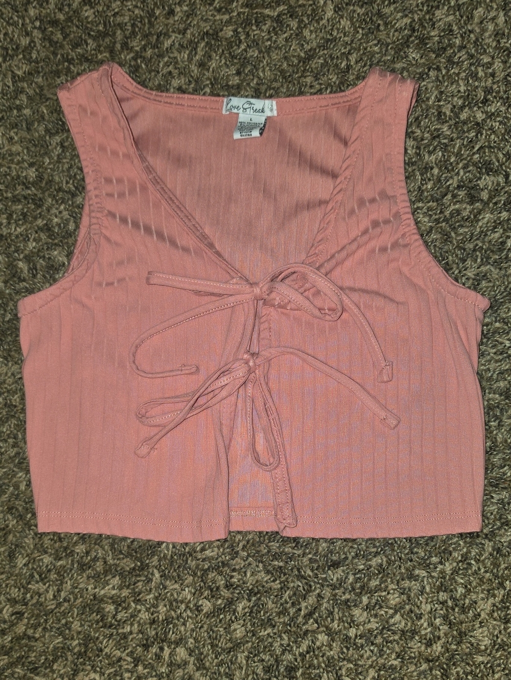 Pink Ribbed Tie-Front Crop Tank